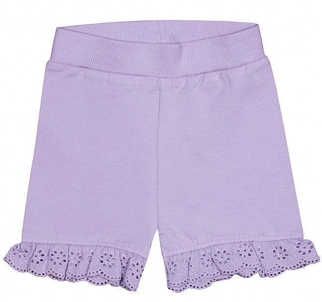 Lys lilla shorts med blondekant
